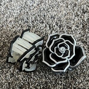 Black and White Rose Hair Clip. Set of two. New without tags.